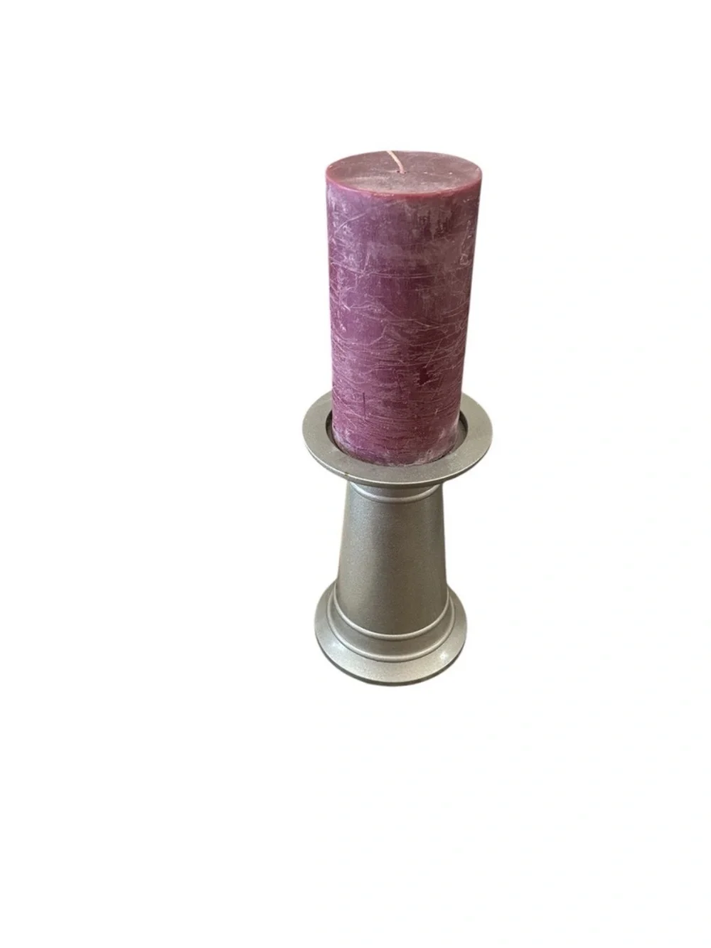 Pottery Barn Plum Pillar Candle with Silver Holder